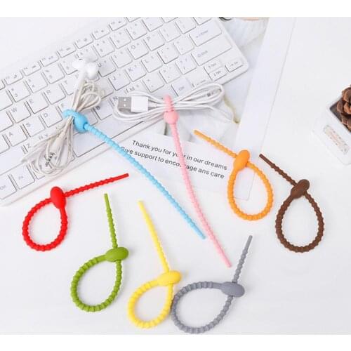 Silicone Self Locking Cable Wire Holder Organizer Elastic Rubber Band Winder Gift Wrap Storage Line Cable Clips Organizer