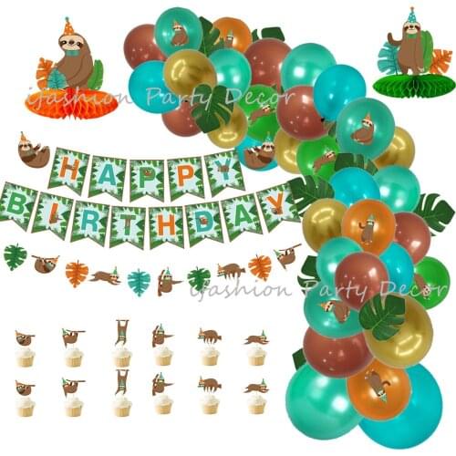 Sloth Birthday Party Balloon Decorations DIY Balloon Garland Arch Set Hanging Banner Cupcake Topper for Baby Shower Animal Party