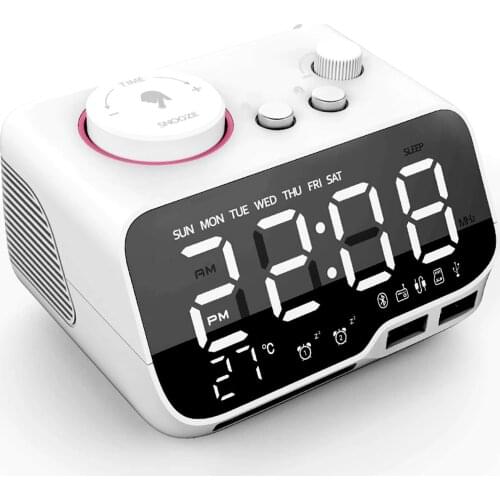 Uplift Alarm Clock Radio Bluetooth Speaker Battery Backup Clock with Dimmer FM Radio Snooze 2 USB Charging Ports Thermometer