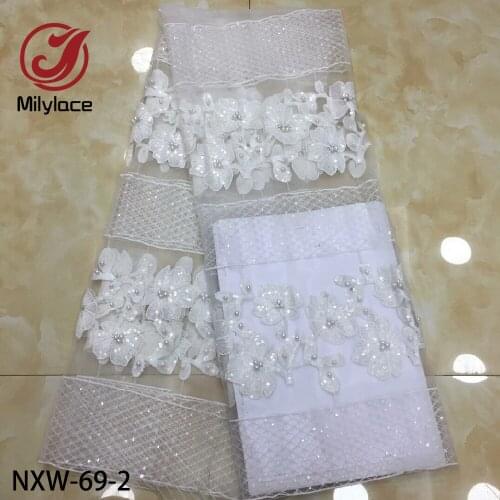 Embroidered Mesh Tulle Lace Fabric with Sequins and Beads African Net Lace Fabric for Wedding Dress 5 Yards/Lot NXW-69