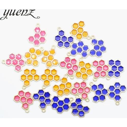 YuenZ 10pcs Oil Dripping Charms Pendant honeycomb DIY Jewelry Making Supplies for Keychain Necklace Bracelet Findings W171