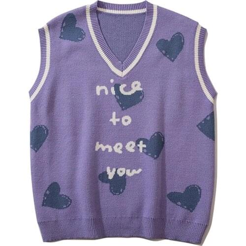 High Street Knitted Sweater Vest Men Korean Letters Heart Sleeveless Pullover Women Harajuku Casual Loose Tops Couple Streetwear