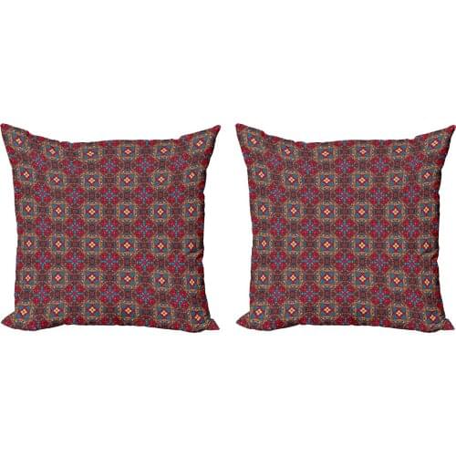 Lively Mosaic Pillow Cushion Cover Pack of 2 Eastern Oriental Art Pattern Zippered Double-Sided Accent for Living Room