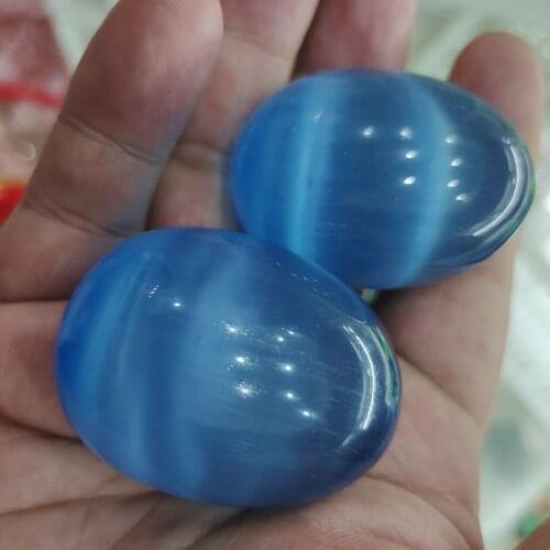 1pcs Cat Eye Crystal Ball Blue Cats-eye Opal Natural Quartz Crystal Healing Stone Ball Sphere Ornament Office Decoration