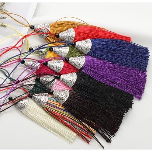 10pcs 8cm Colorful Silk Tassel Earrings Satin Bohemian Tassel with Caps Charms Pendants Accessories for Jewelry Components DIY
