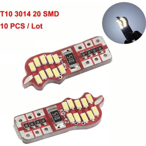 10Pcs T10 3014 20SMD Led Chip Car Reading Lights Lamp Side Tail Light Interior W5W Wedge Light 194 168 Led Bulb Red White Blue
