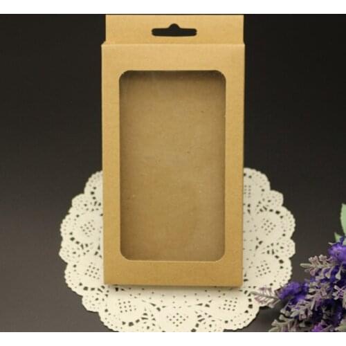 15.6x9x1.5cm phone case box,kraft paper gift box with hang hole,50pcs black packaging boxes with window