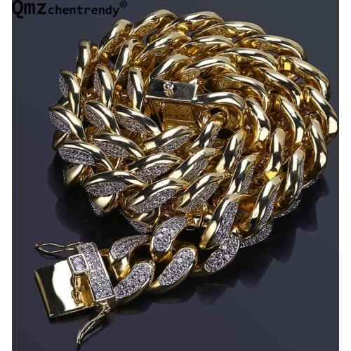 18mm Hip hop Men Luxury Copper Necklace Miami Curb Cuban Mens Fully CZ Chain Necklaces With Box Clasp Bling Iced Out Jewelry