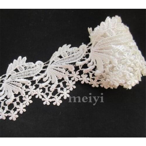 2 yards Off White Flower Embroidered Lace Trim Ribbon Fabric Sewing Craft Handmade DIY For Apparel Costume Decoration