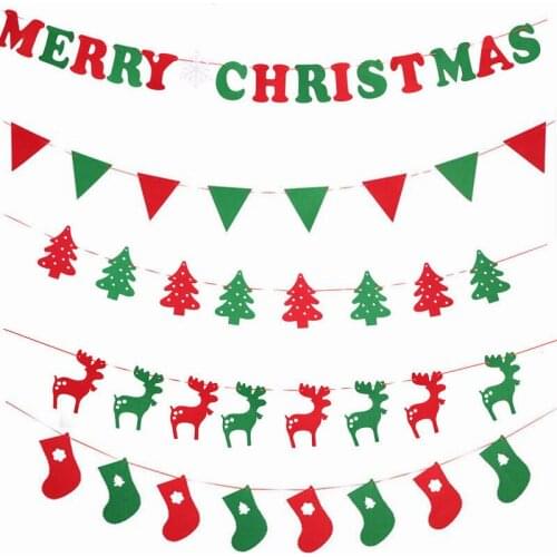 2020 DIY Non-woven Fabric Xmas Flags Santa Clause Floral Bunting Banners Merry Christmas Decoration Home Shop Market Room Decor