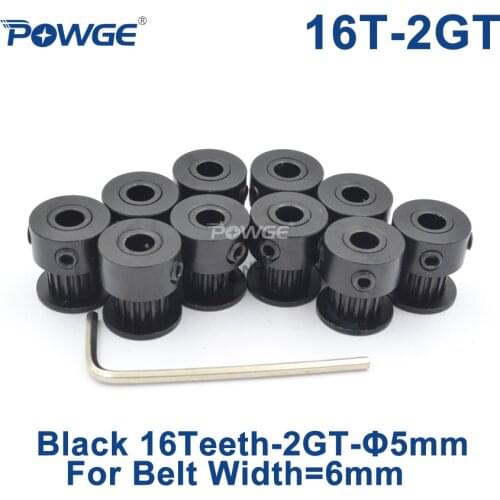 POWGE Black 16 teeth 2MGT 2GT Timing Pulley Bore 5mm small backlash for 2M GT2 Open Synchronous belt width 6mm 16Teeth 16T VORON