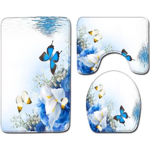 3pcs/set Vintage Cartoon Print Anti-slip Bathroom Floor Mat Home Decor Shower Non-Slip Rug Bath Door Mats Flower