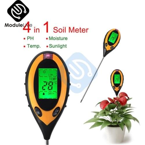 4 in 1 Soil PH Meter Tester Soil Tester PH Moisture Meter Temperature Intensity Measure Tools Analysis Soil Acidity Alkaline