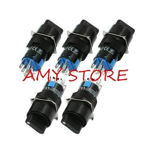 5pcs Round 6 Pins 2NO 2NC DPDT Rotary Selector Push Button Switch AC 250V 5A Mounting Hole 16mm
