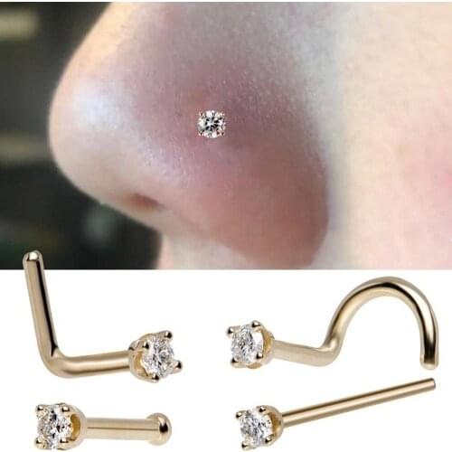 6PCS/set Surgical Steel Zircon Gem Bone Nose Stud Piercing Earring Anodized Rose gold Color Nose Ring Prong Nose body Jewelry