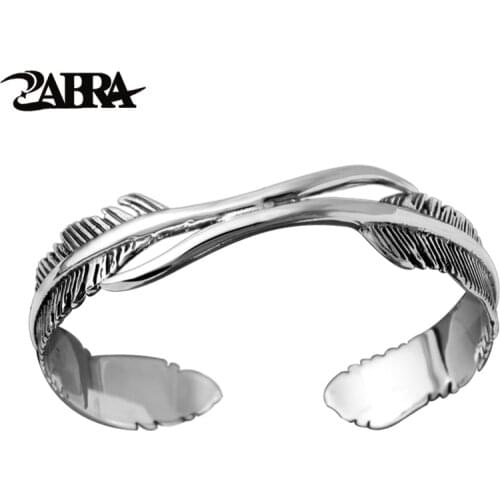 925 Sterling Silver Feather Shape Open Cuff Bangle Bracelet for Men or Women Puck Classic Retro Style Hip Hop Party Rock Jewelry