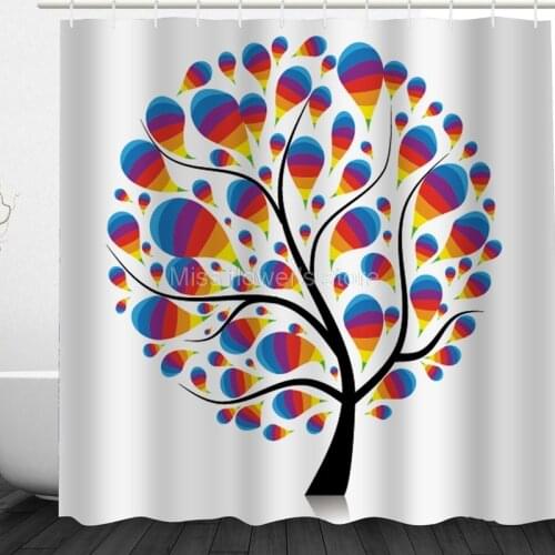 Multi-Size Abstract Hot Air Balloon Big Tree Design Custom Shower Curtains Bathroom Waterproof Mildew Polyester Fabric+12Hook