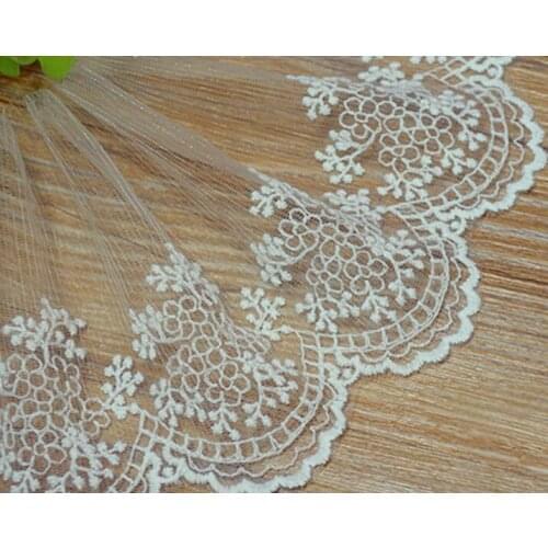 Wholesale Price 5yards/lot 12.5Cm Off white Color Lace Tulle Embroidered Hair Bow DIY Crafting Accessory Z124