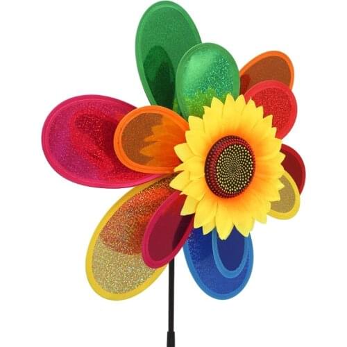 HBB Sequins Double Layer Sunflower Windmill Wind Spinner Home Garden Yard Decoration