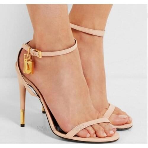 Bandage High Heels Sandals Women Pumps Thin Heel Ankle Wrap Summer Shoes New Nude Purple Lock Designer Summer Party Shoe