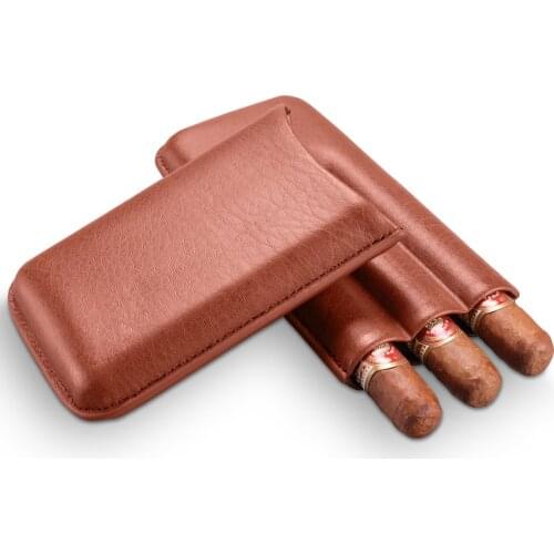 Wholesale Soft Small Luxury Leather Travel Cigar Case With Cutter Storage Mini Carry Bag Organizer Gift Sets Kit Box Accessories