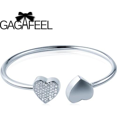 GAGAFEEL Romantic CZ Crystal Heart Cuff Bangle & Love Heart Bracelets for Women Famous Brand Jewelry Clearance Sale