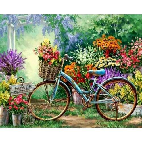 GATYZTORY Cross Stitch Embroidery Flower bike Cotton Thread Painting DIY Needlework Kits Winter Home Decoration