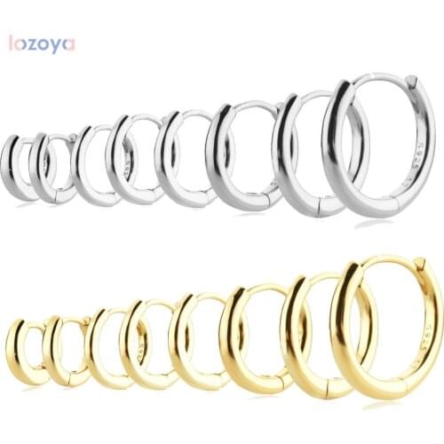 Lozoya 925 Sterling Silver Circle Hoop Women Wedding Luxury Gold 5mm -12mm Plain Thick Huggies Size Jewelry 2021 Gift Jewels