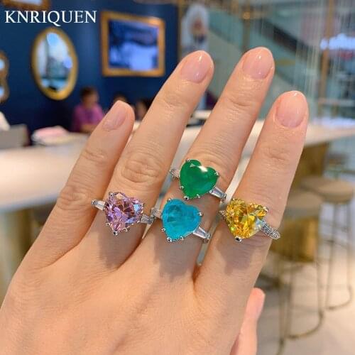 Heart-Shaped 12*12mm Paraiba Tourmaline Emerald Pink Quartz Topaz Rings for Girlfriend Luxury Gemstone Party Engagement Jewelry