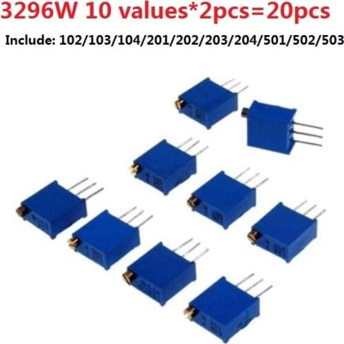 3296W adjustable resistor kit 10 values*2pcs=20pcs SET W-102/103/104/201/202/203/204/501/502/503 potentiometer 200R/1K/10K/2K/5K