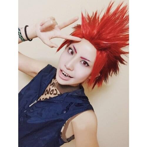 My Boku no Hero Academia Eijirou Kirishima Eijiro Short Red Heat Resistant Cosplay Costume Wig + Cap