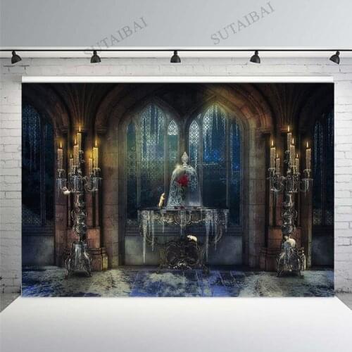 Beauty Princess Castle Palace Backdrop Ballroom Window Red Rose Flower Decorations Kids Girls Birthday Party Wedding Background