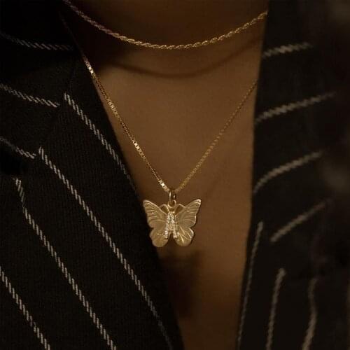 2021 INS Hot A Zircon Stone Gold Plated Cuban Chain Choker Butterfly Letter Pendant Necklace For Women Girl Trendy Jewelry Gift