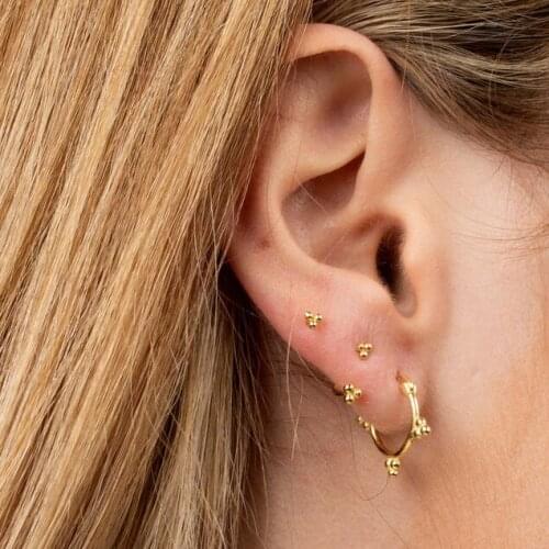 100% 925 sterling silver tiny studs small ball dots erring for girls lady top quality double sided delicate minimal stack earing