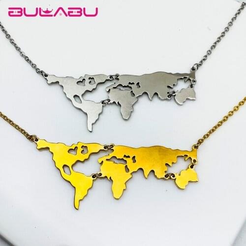 Fashion Customized Pendant Necklace Stainless Steel World Map Continent Pendants Necklaces Jewelry Clothing Accessories kolye