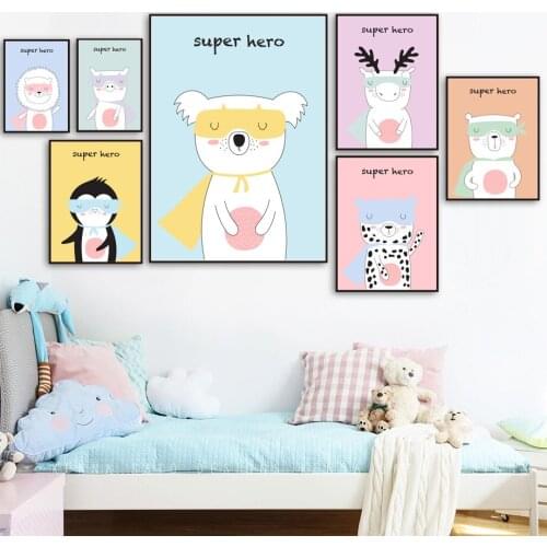 Cartoon Koala Lion Bear Rabbit Deer Owl Wall Art Canvas Painting Nordic Posters And Prints Wall Pictures Kids Room Bedroom Decor