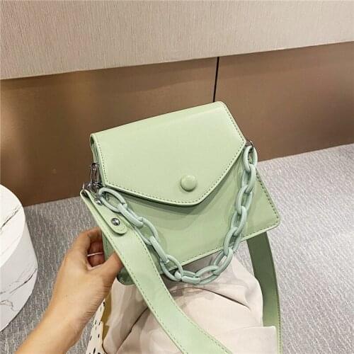 Solid Color Thick Chain Small PU Leather Crossbody Bags For Women 2021 Summer Shoulder Cross Body Bag Ladies Handbags