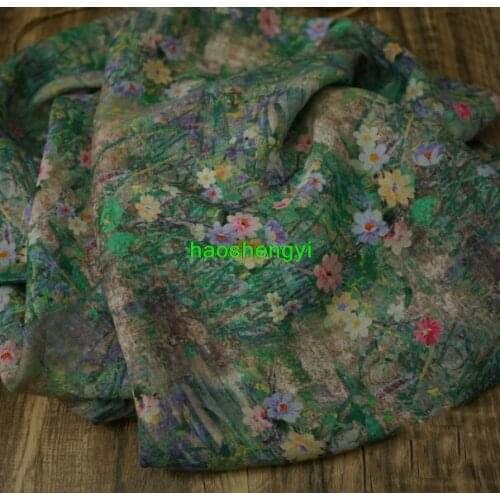 Original design high-end digital printing ramie fabric, handmade diy dress robe garment fabric