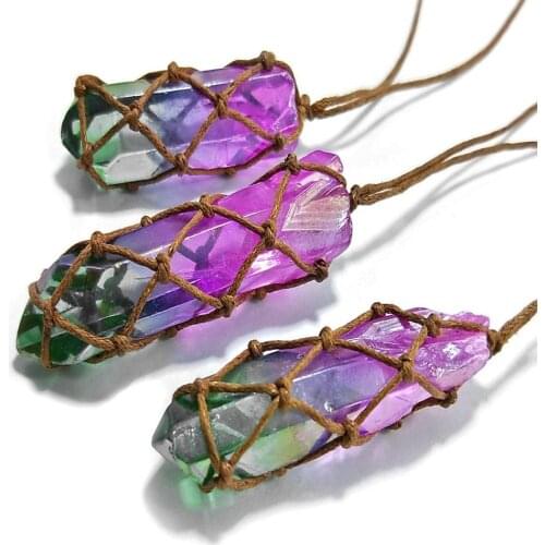 Natural Stone Crystal Quartz Pendant Healing DT Reiki Wrap Braid Necklace Yoga For Men Women