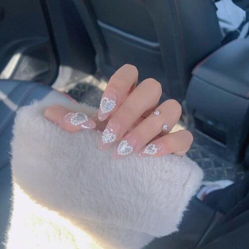 Nail patch Detachable Peach Heart Shaped Pearl Glue Models Gifts for Girls MPwell