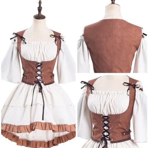 Medieval Dress Cosplay Halloween Costumes Women Palace Carnival Party Disguise Princess Female Victorian Vest Dress