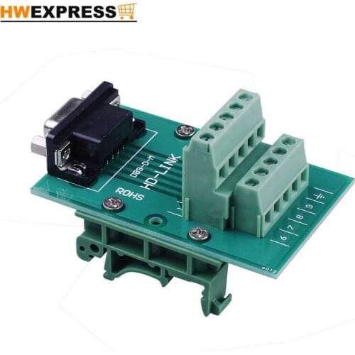 RS232 serial port DB9 free welding guide rail type relay adapter board terminal block 90 degree male head