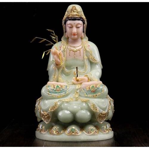 Luxury high gilding jade BUDDHA figure Goddess Guan yin GOD Avalokitesvara buddha Asia HOME protection Prosperity Sculpture