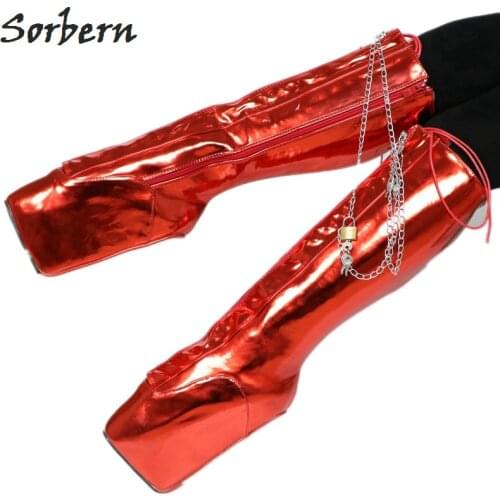 Sorbern Knee High Red Boots Bdsm Art Performance Boots Women Crossdressers Christams Shows Ladies Boots Custom Wide Calf Shoes