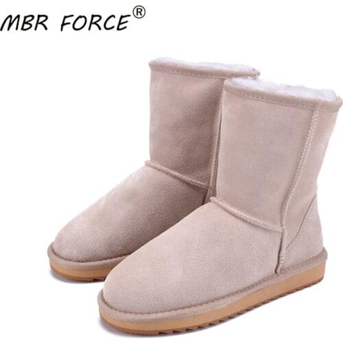 MBR FORCE 2020 Australia classic new Winter Snow Boots for Women Cowhide Suede Leather Mid-calf Slip on Shearling womens Boots