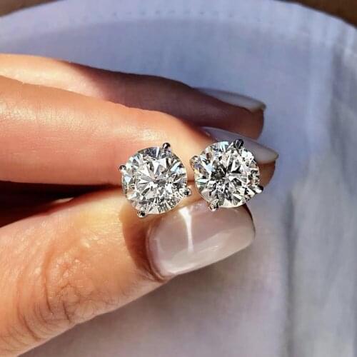 Classic 925 Sterling Silver Stud Earrings Round 5-9mm Simulated Diamond Wedding Earrings for Women Jewelry female