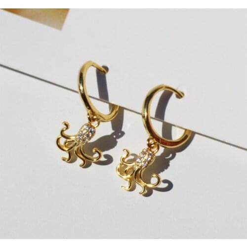 925 Sterling Silver Fashion Zircon Octopus Modeling Irregular U-Shaped Short Drop Earring Wild Personality Girl Woman Ear Jewelr