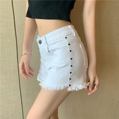 New Summer Women High Waist Button Wigh Leg Jeans Shorts Casual Female Loose Fit White Denim Shorts Streetwear Holiday Vacation