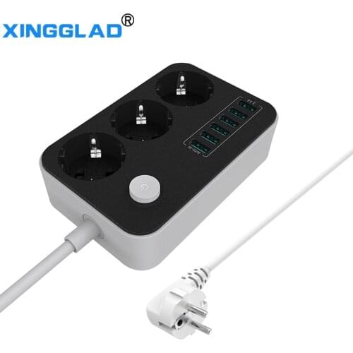 EU RUSSIAN Plug 10A 250V Electric Power Strip Switch 3 Outlets 6 Fast Charging USB Ports Extension Socket 1.5M Cord Cable Surge
