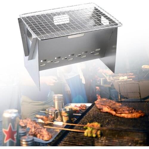 Outdoor Folding BBQ Grill Portable Stainless Steel Wood Fire Burning Stove for Camping Barbecue Grill Free Installation